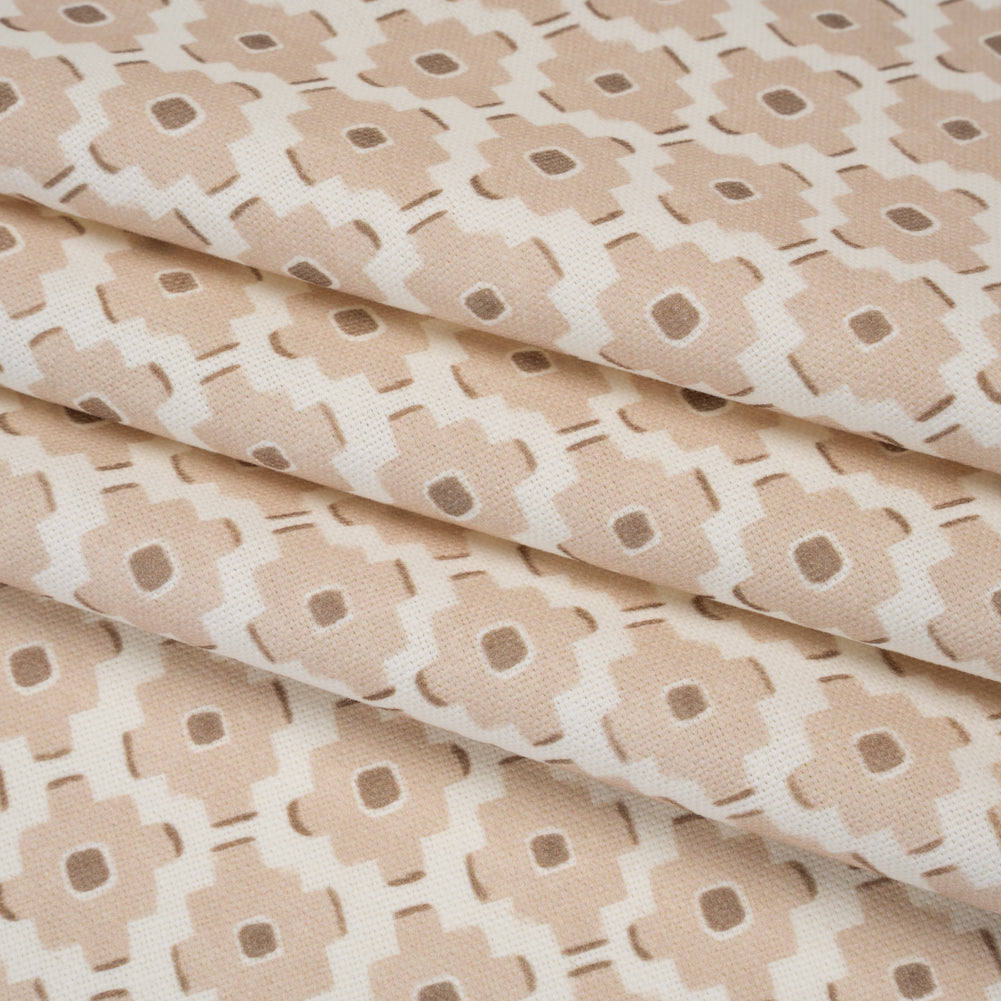 Brushed Cotton and Linen Canvas Print - Biscuit Small Geometric Diamonds - British Imported