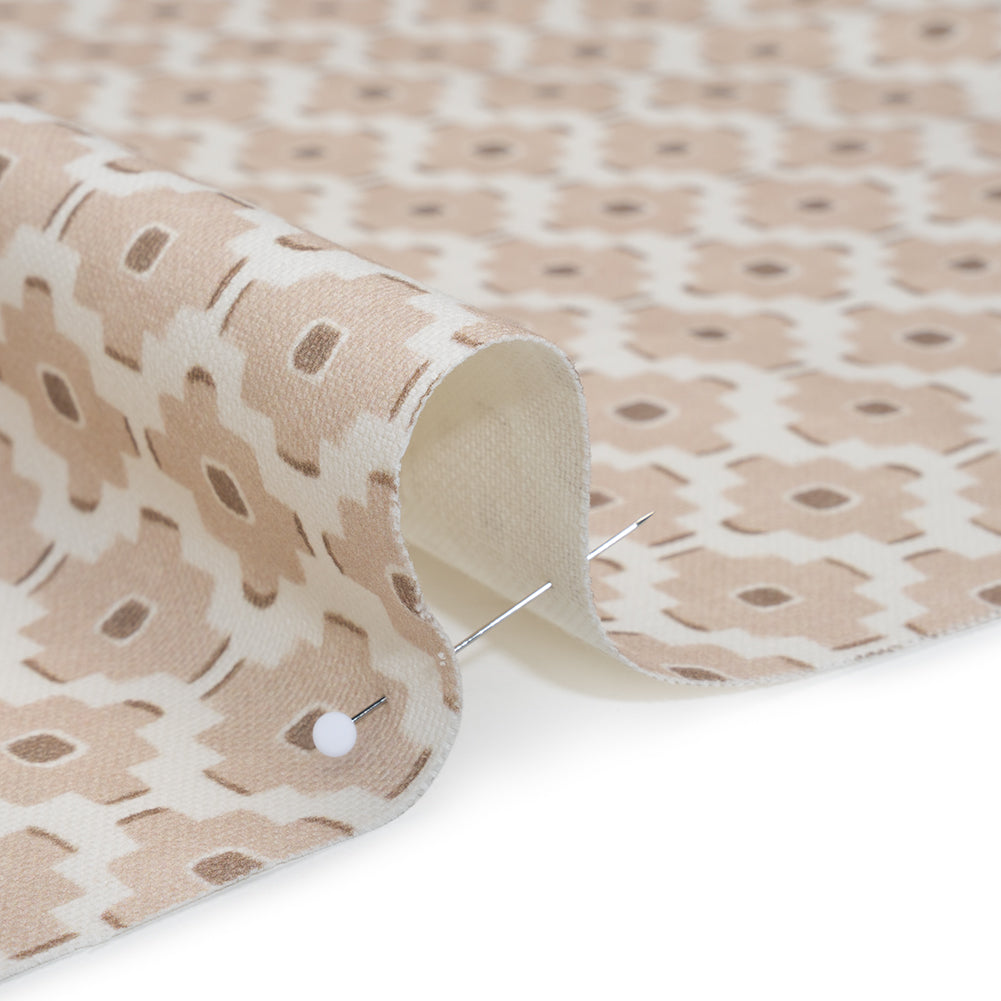 Brushed Cotton and Linen Canvas Print - Biscuit Small Geometric Diamonds - British Imported