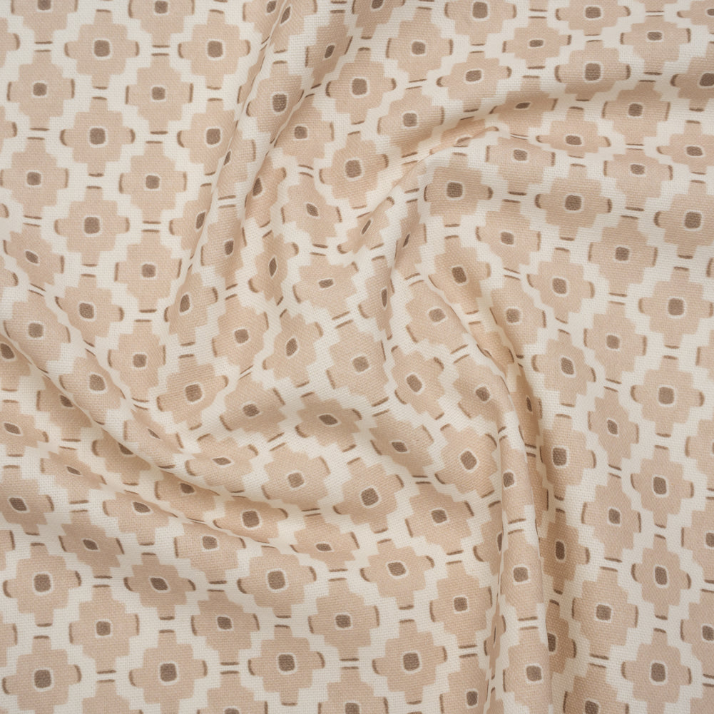 Brushed Cotton and Linen Canvas Print - Biscuit Small Geometric Diamonds - British Imported