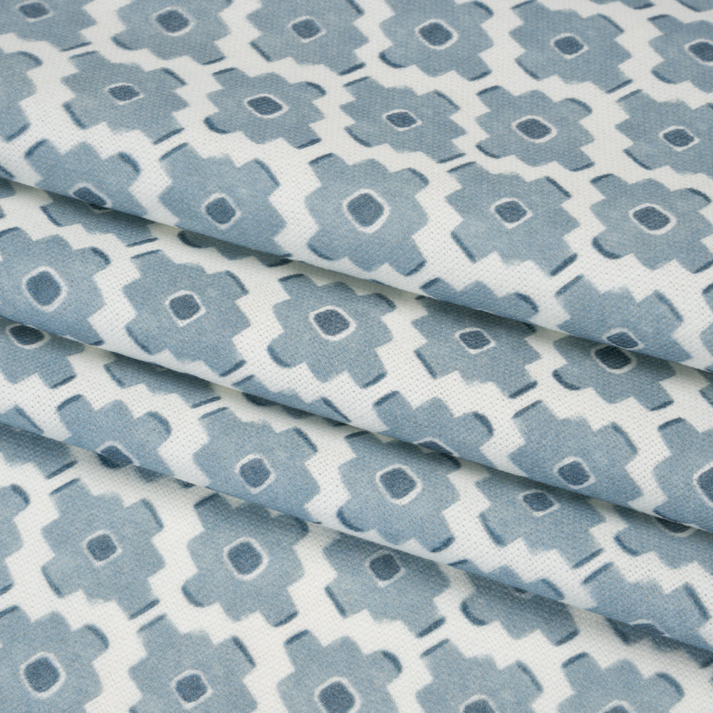 Brushed Cotton and Linen Canvas Print - Marine Small Geometric Diamonds - British Imported