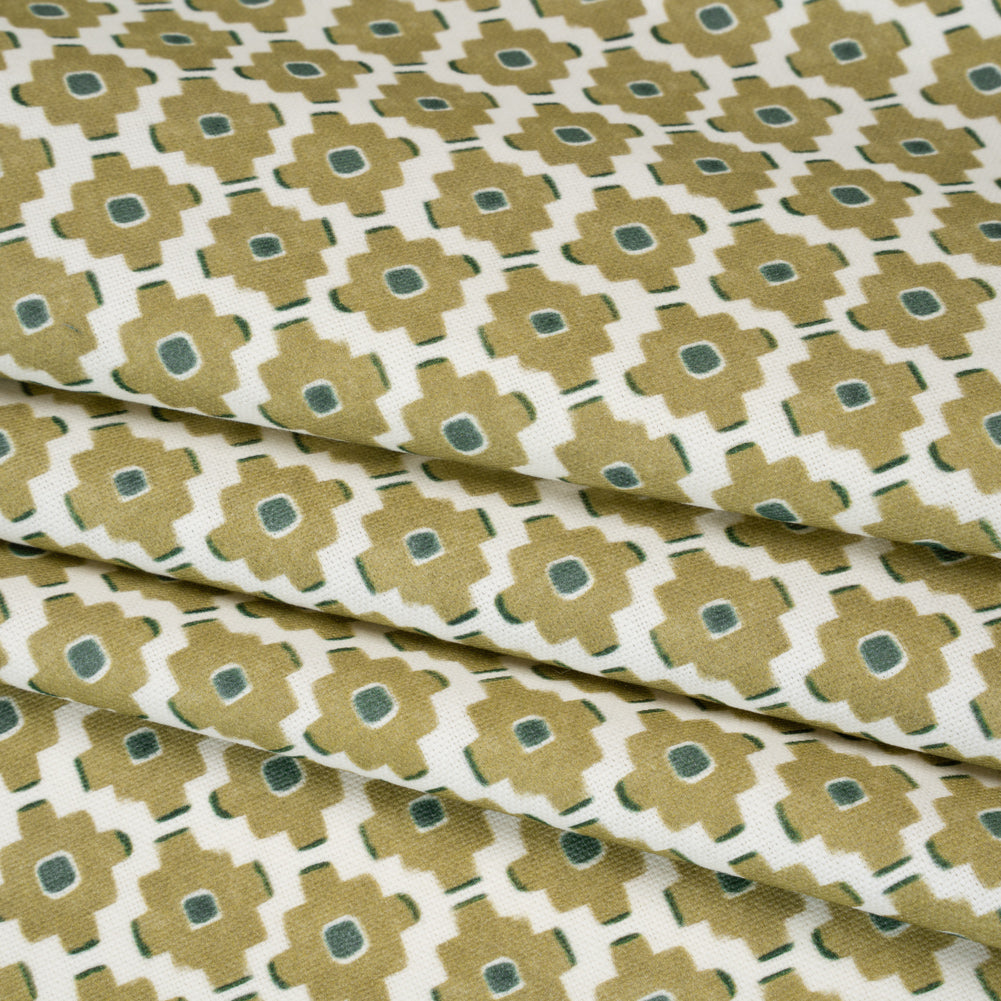 Brushed Cotton and Linen Canvas Print - Pistachio Small Geometric Diamonds - British Imported