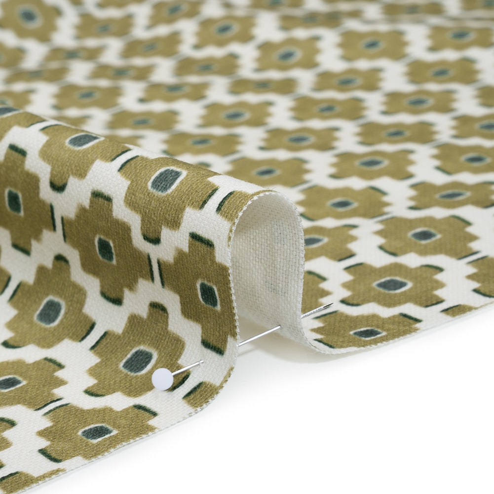 Brushed Cotton and Linen Canvas Print - Pistachio Small Geometric Diamonds - British Imported