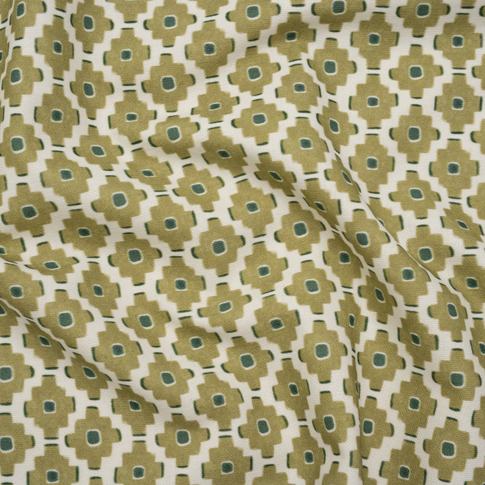 Brushed Cotton and Linen Canvas Print - Pistachio Small Geometric Diamonds - British Imported