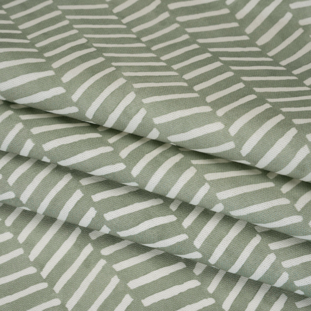 Brushed Cotton and Linen Canvas Print - Aloe Painted Herringbone - British Imported
