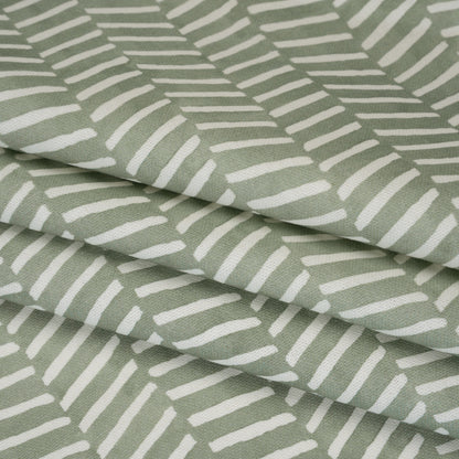 Brushed Cotton and Linen Canvas Print - Aloe Painted Herringbone - British Imported