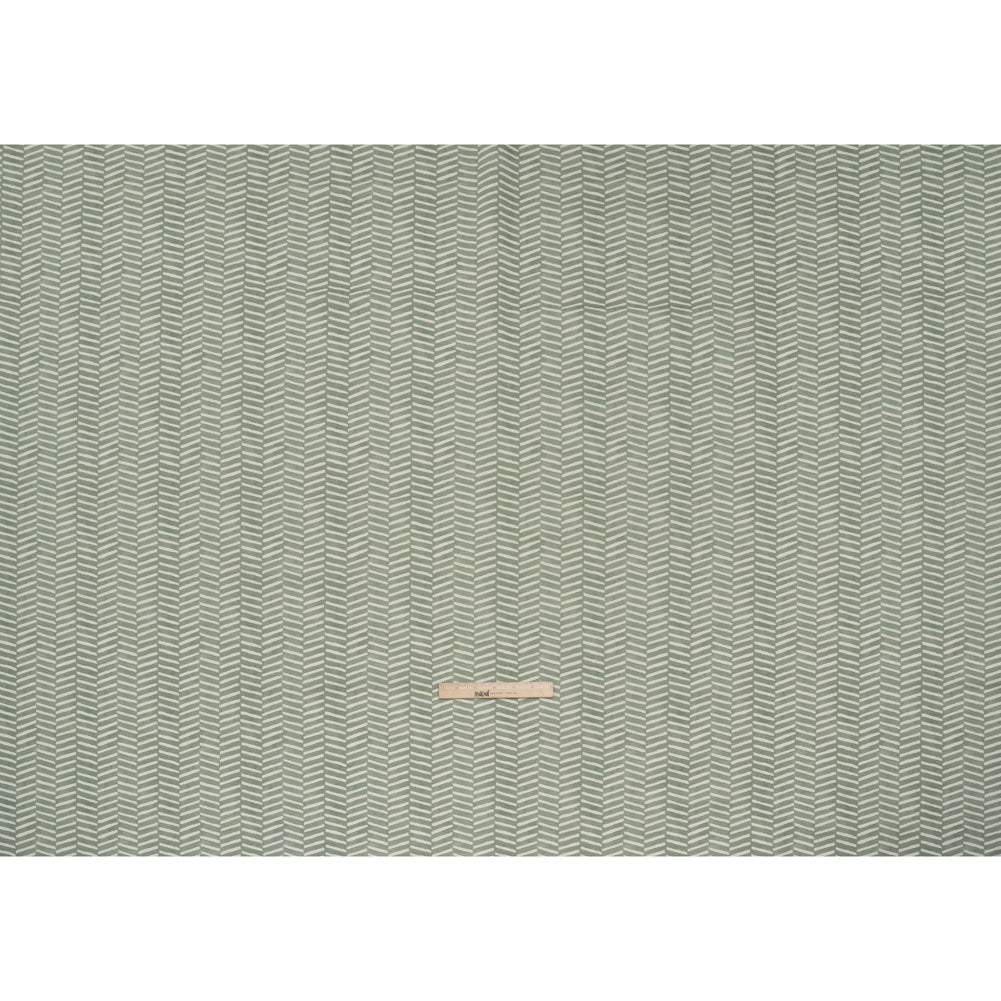 Brushed Cotton and Linen Canvas Print - Aloe Painted Herringbone - British Imported