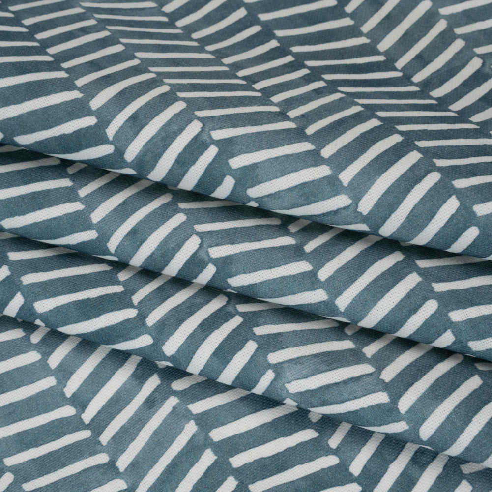 Brushed Cotton and Linen Canvas Print - Denim Painted Herringbone - British Imported