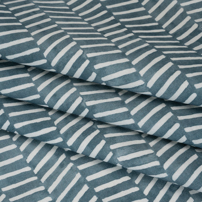 Brushed Cotton and Linen Canvas Print - Denim Painted Herringbone - British Imported