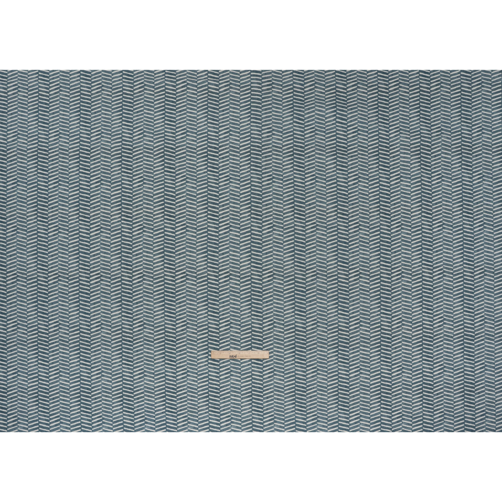 Brushed Cotton and Linen Canvas Print - Denim Painted Herringbone - British Imported