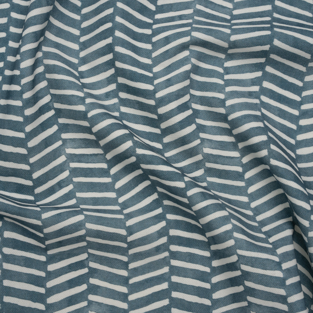 Brushed Cotton and Linen Canvas Print - Denim Painted Herringbone - British Imported