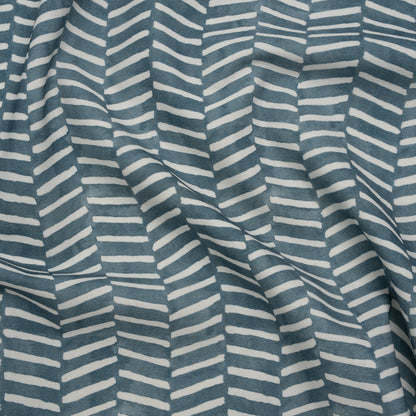 Brushed Cotton and Linen Canvas Print - Denim Painted Herringbone - British Imported