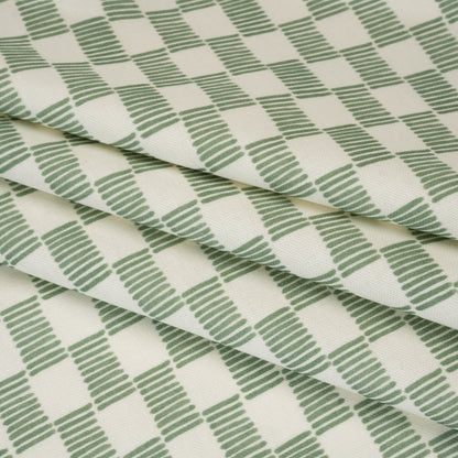 Brushed Cotton and Linen Canvas Print - Aloe Painterly Striped Check - British Imported