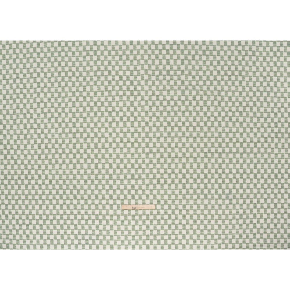 Brushed Cotton and Linen Canvas Print - Aloe Painterly Striped Check - British Imported