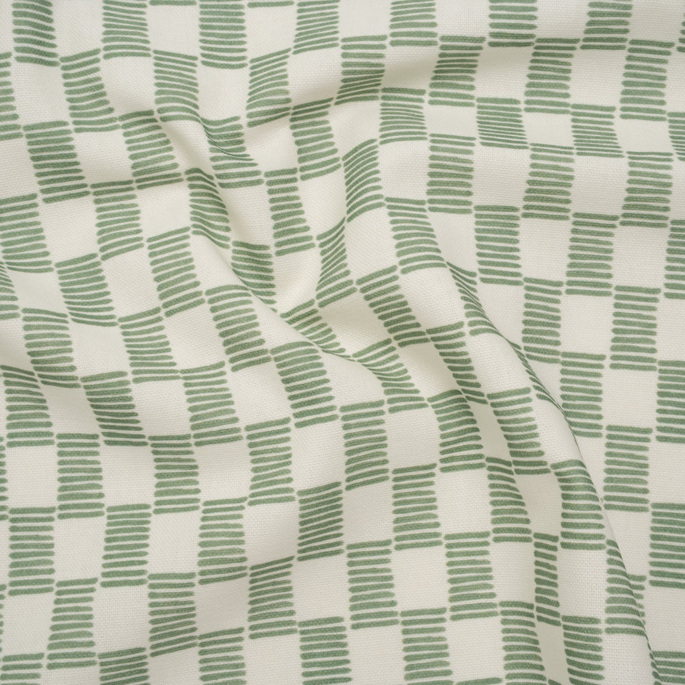 Brushed Cotton and Linen Canvas Print - Aloe Painterly Striped Check - British Imported