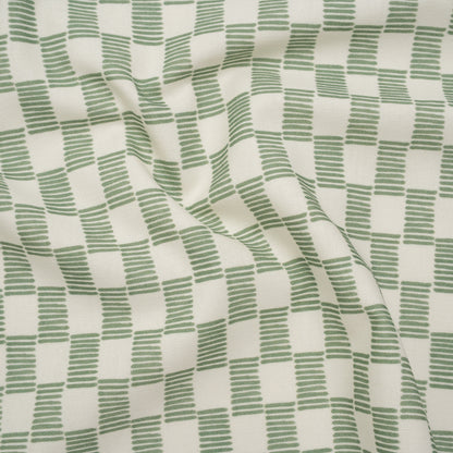 Brushed Cotton and Linen Canvas Print - Aloe Painterly Striped Check - British Imported
