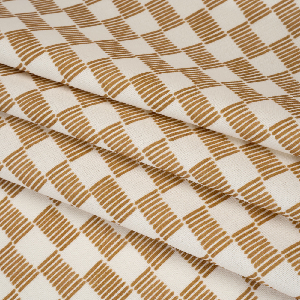Brushed Cotton and Linen Canvas Print - Gold Painterly Striped Check - British Imported