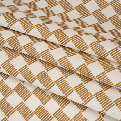 Brushed Cotton and Linen Canvas Print - Gold Painterly Striped Check - British Imported