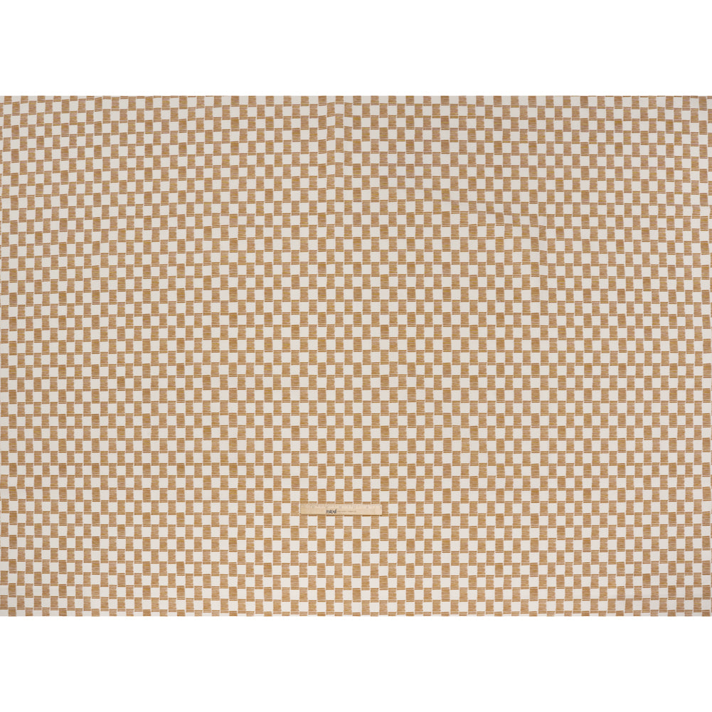 Brushed Cotton and Linen Canvas Print - Gold Painterly Striped Check - British Imported