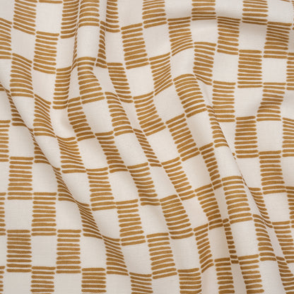 Brushed Cotton and Linen Canvas Print - Gold Painterly Striped Check - British Imported