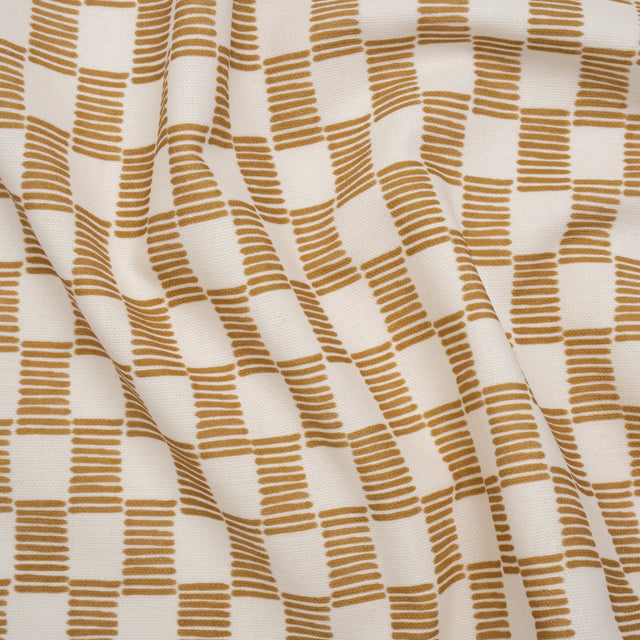 Brushed Cotton and Linen Canvas Print - Gold Painterly Striped Check - British Imported