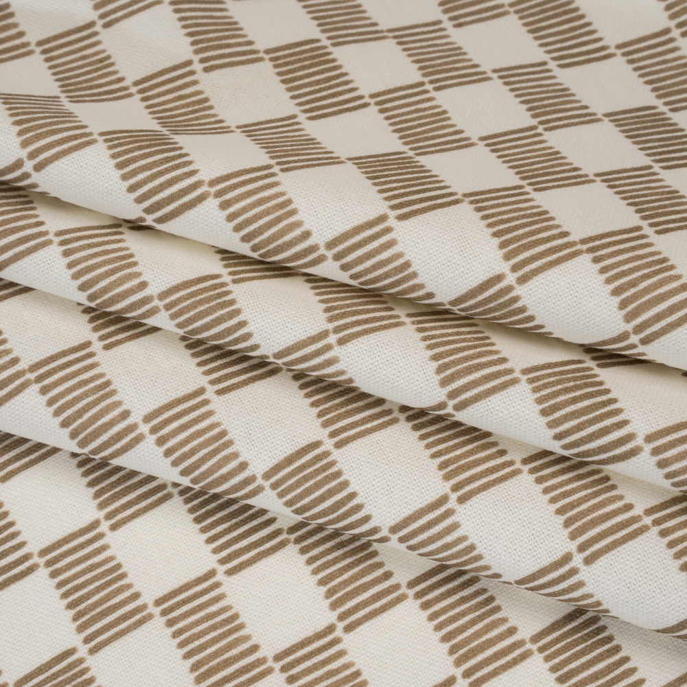 Brushed Cotton and Linen Canvas Print - Hazelnut Painterly Striped Check - British Imported