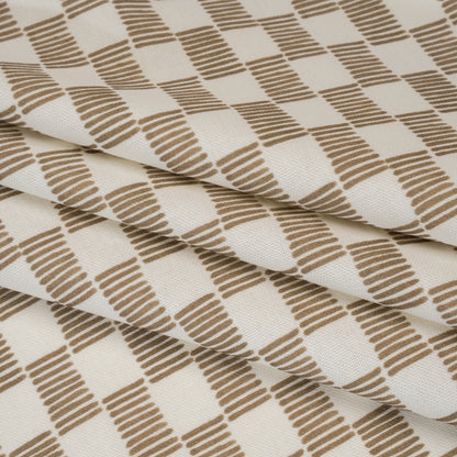 Brushed Cotton and Linen Canvas Print - Hazelnut Painterly Striped Check - British Imported