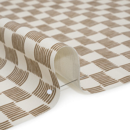 Brushed Cotton and Linen Canvas Print - Hazelnut Painterly Striped Check - British Imported