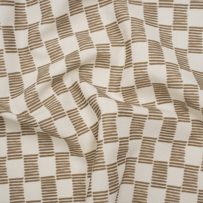 Brushed Cotton and Linen Canvas Print - Hazelnut Painterly Striped Check - British Imported