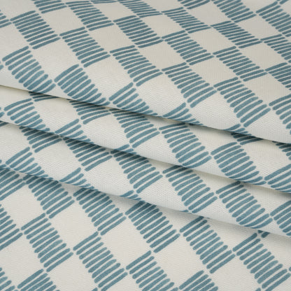 Brushed Cotton and Linen Canvas Print - Marine Painterly Striped Check - British Imported