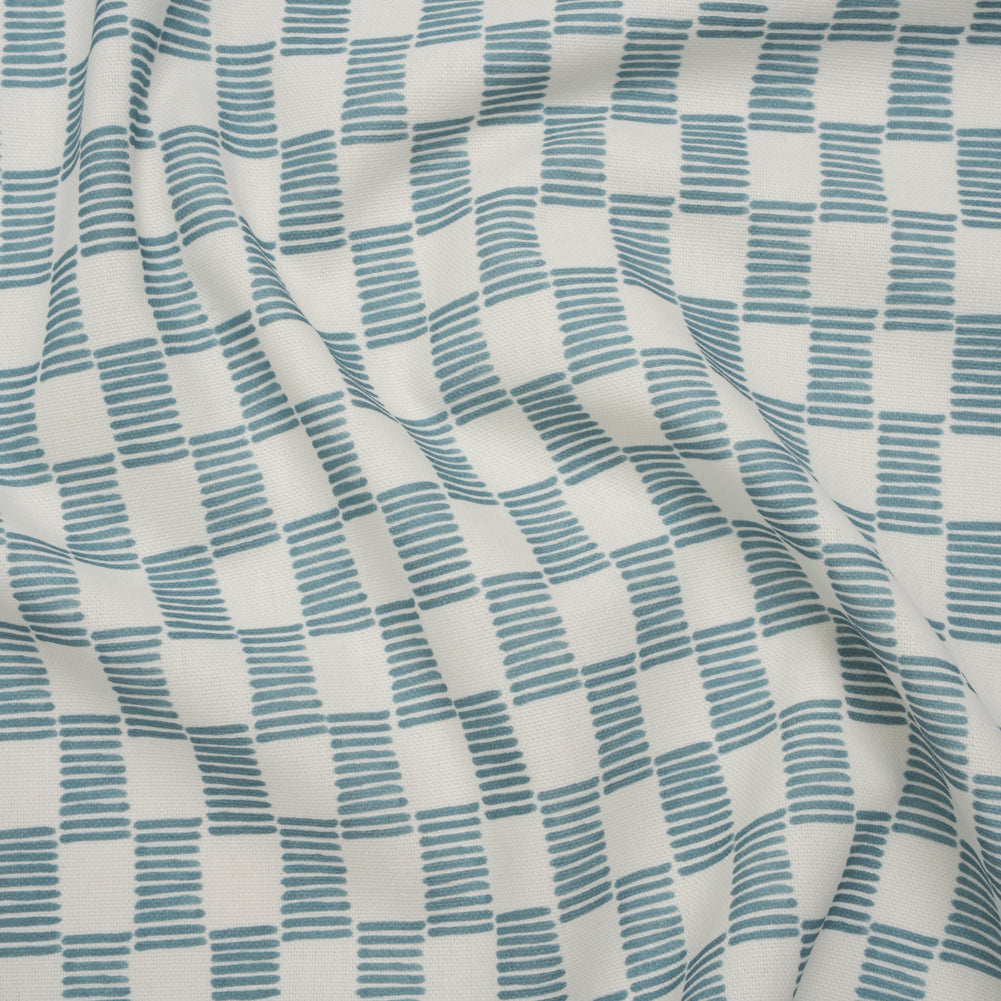 Brushed Cotton and Linen Canvas Print - Marine Painterly Striped Check - British Imported