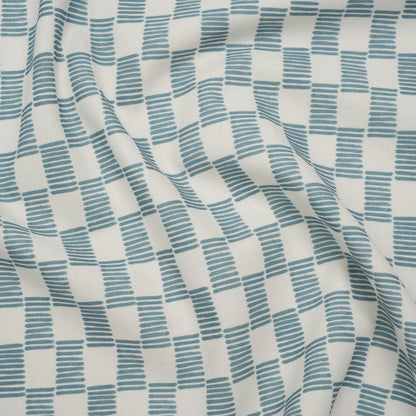 Brushed Cotton and Linen Canvas Print - Marine Painterly Striped Check - British Imported