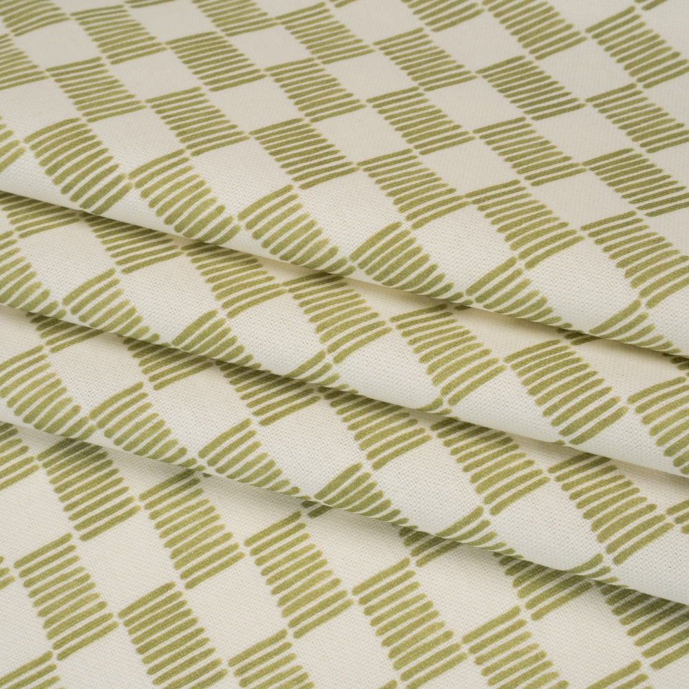 Brushed Cotton and Linen Canvas Print - Pistachio Painterly Striped Check - British Imported