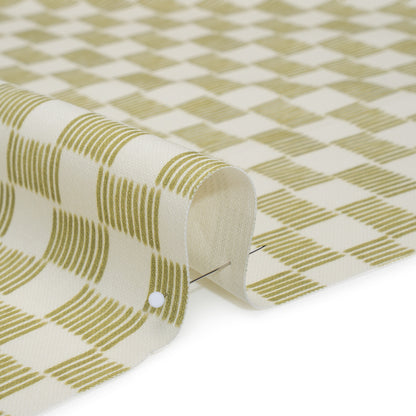 Brushed Cotton and Linen Canvas Print - Pistachio Painterly Striped Check - British Imported