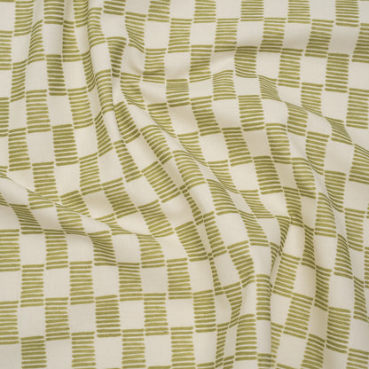 Brushed Cotton and Linen Canvas Print - Pistachio Painterly Striped Check - British Imported