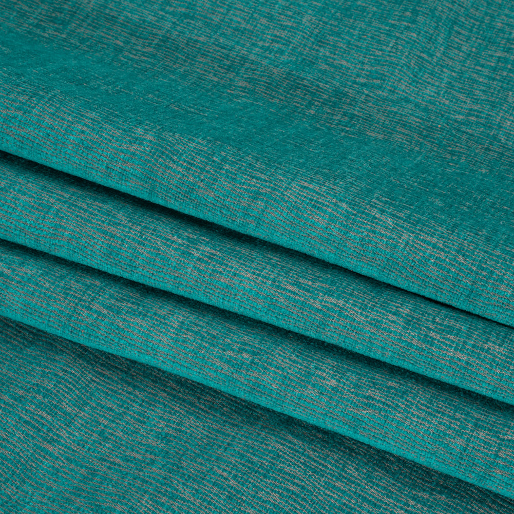 Chenille Upholstery Woven with Latex Backing - Turquoise - Lovell Collection Folded
