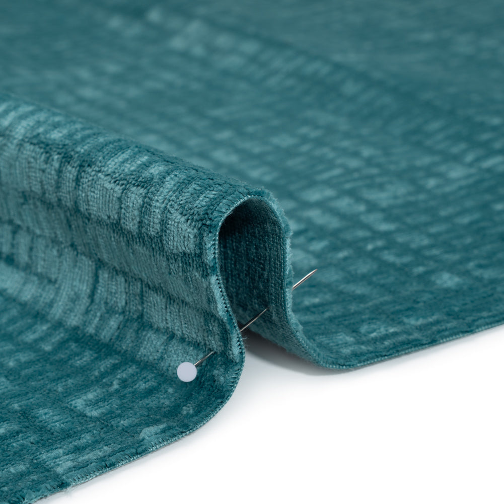 Polyester Upholstery Chenille - Aquamarine Grid Texture - Carolina Collection