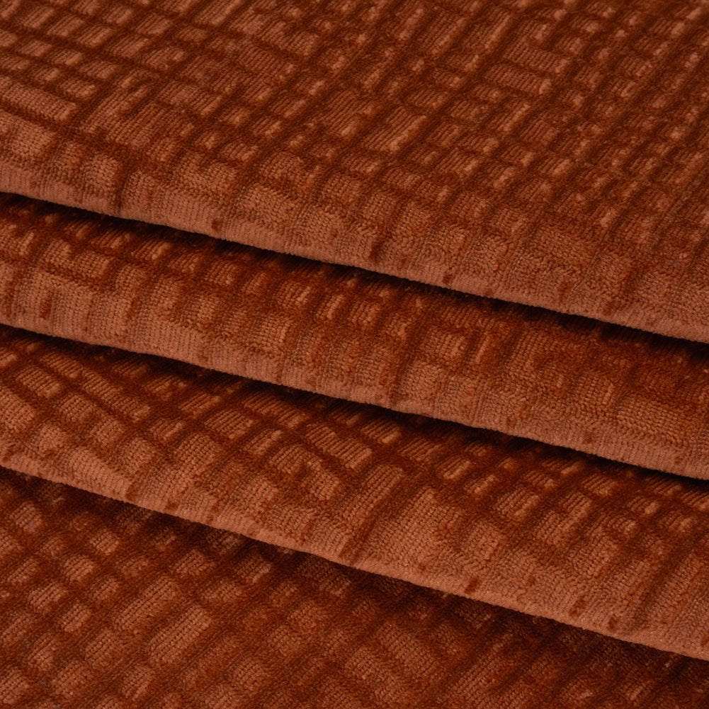 Polyester Upholstery Chenille - Baked Clay Grid Texture - Carolina Collection