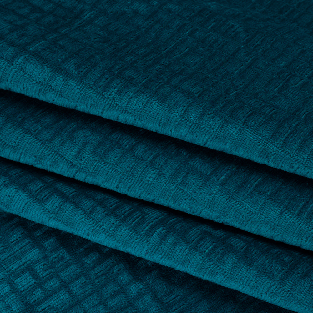 Polyester Upholstery Chenille - Blue Topaz Grid Texture - Carolina Collection