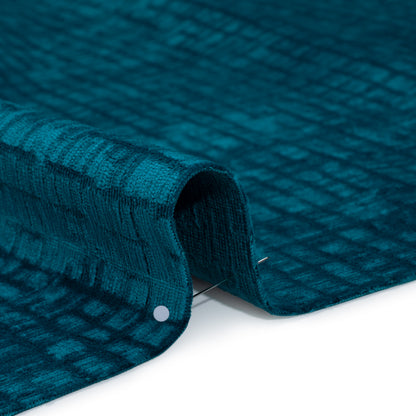 Polyester Upholstery Chenille - Blue Topaz Grid Texture - Carolina Collection