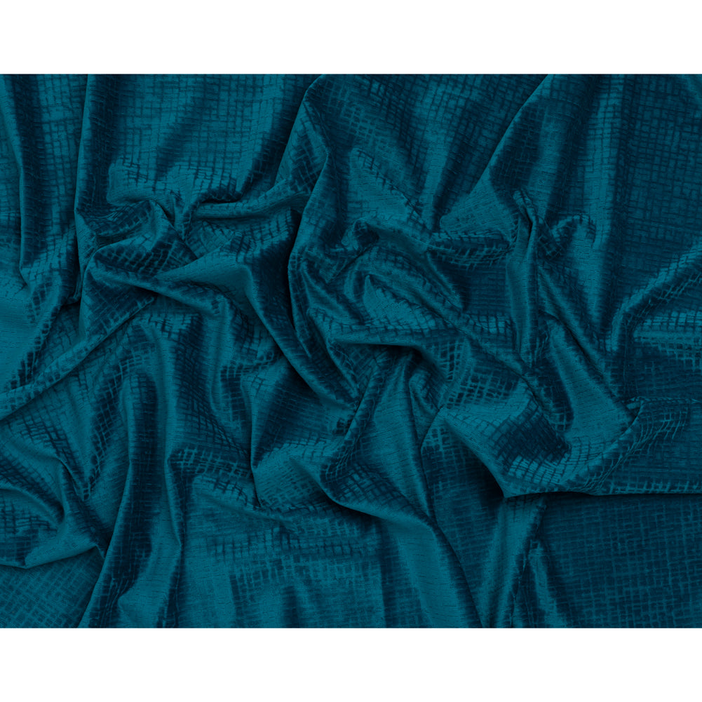 Polyester Upholstery Chenille - Blue Topaz Grid Texture - Carolina Collection
