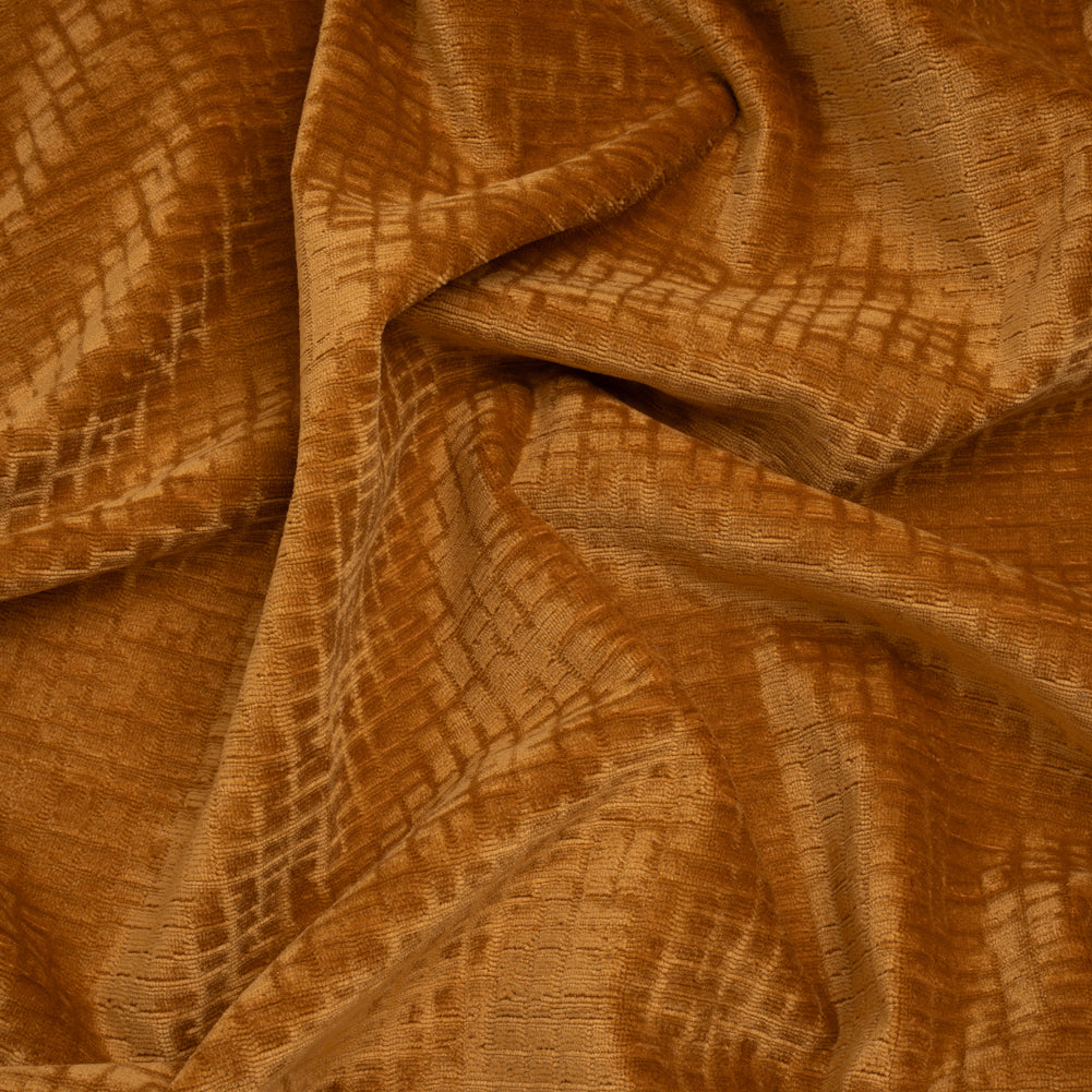 Polyester Upholstery Chenille - Butterscotch Grid Texture - Carolina Collection