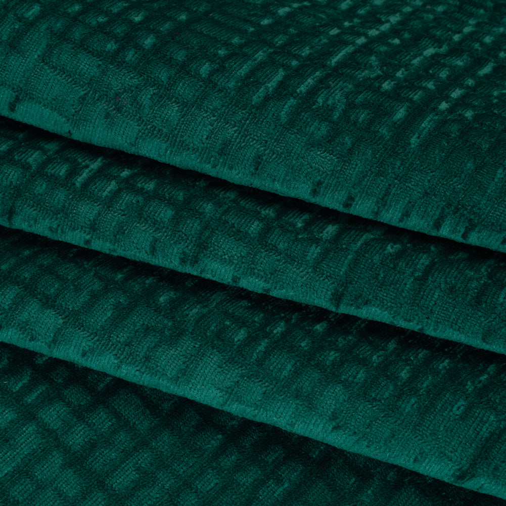 Polyester Upholstery Chenille - Emerald Grid Texture - Carolina Collection