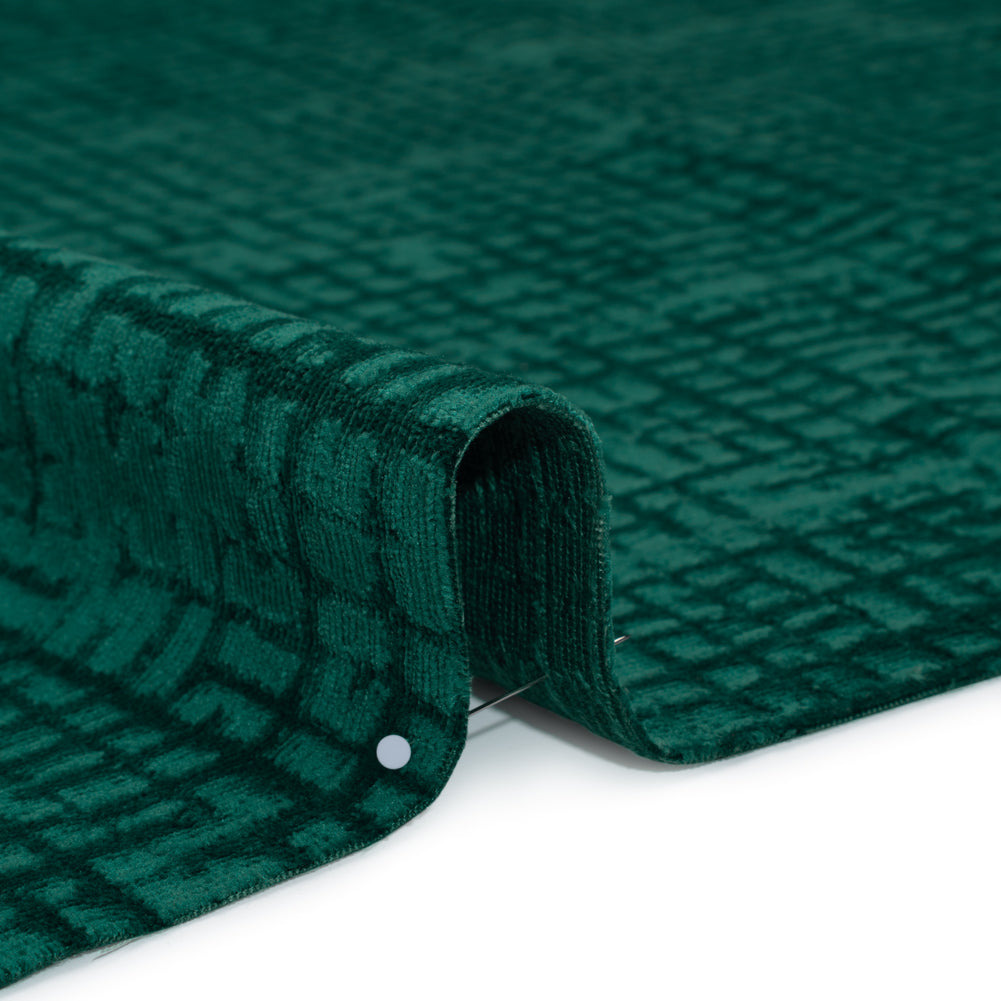 Polyester Upholstery Chenille - Emerald Grid Texture - Carolina Collection