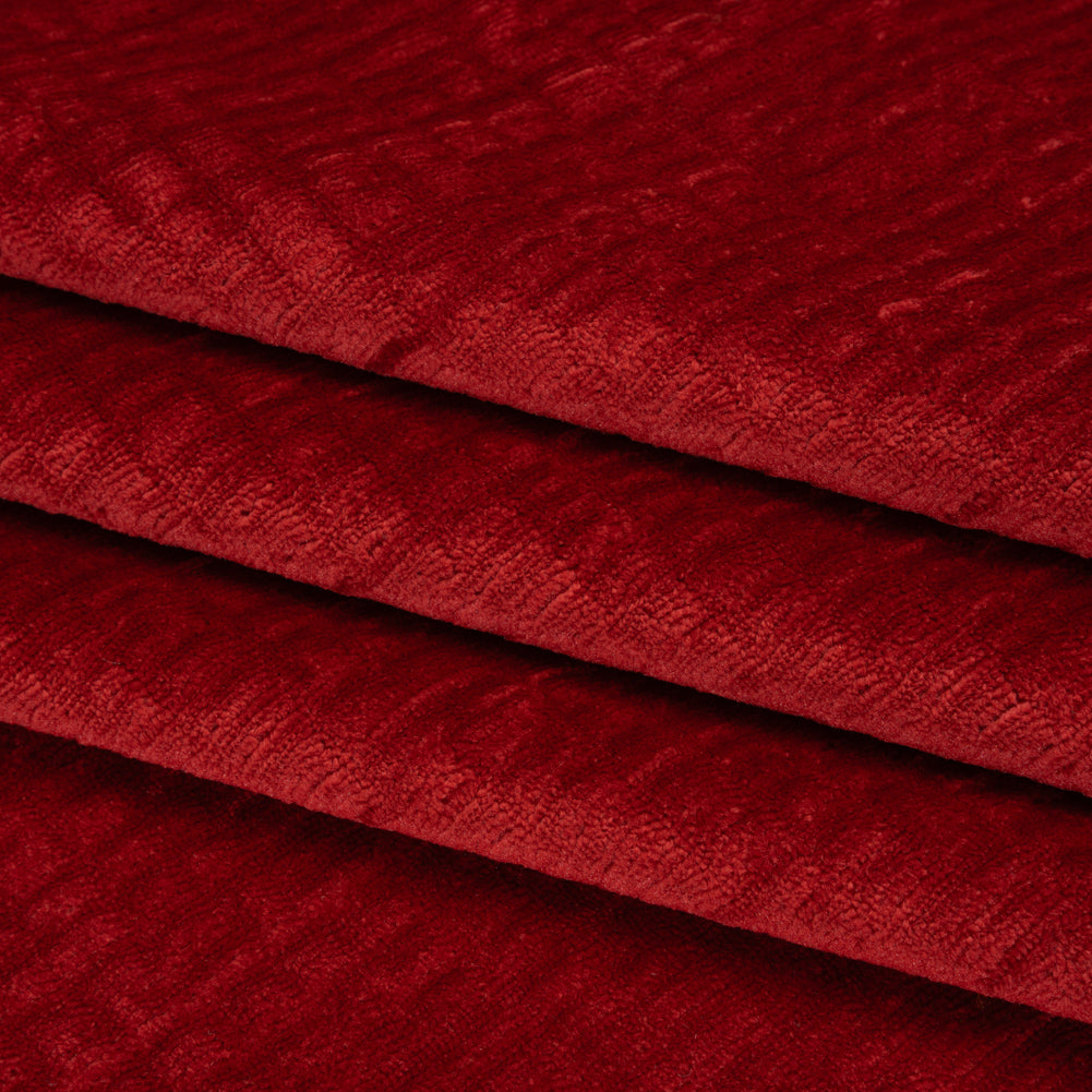 Polyester Upholstery Chenille - Scarlet Grid Texture - Carolina Collection