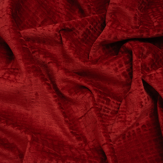 Polyester Upholstery Chenille - Scarlet Grid Texture - Carolina Collection