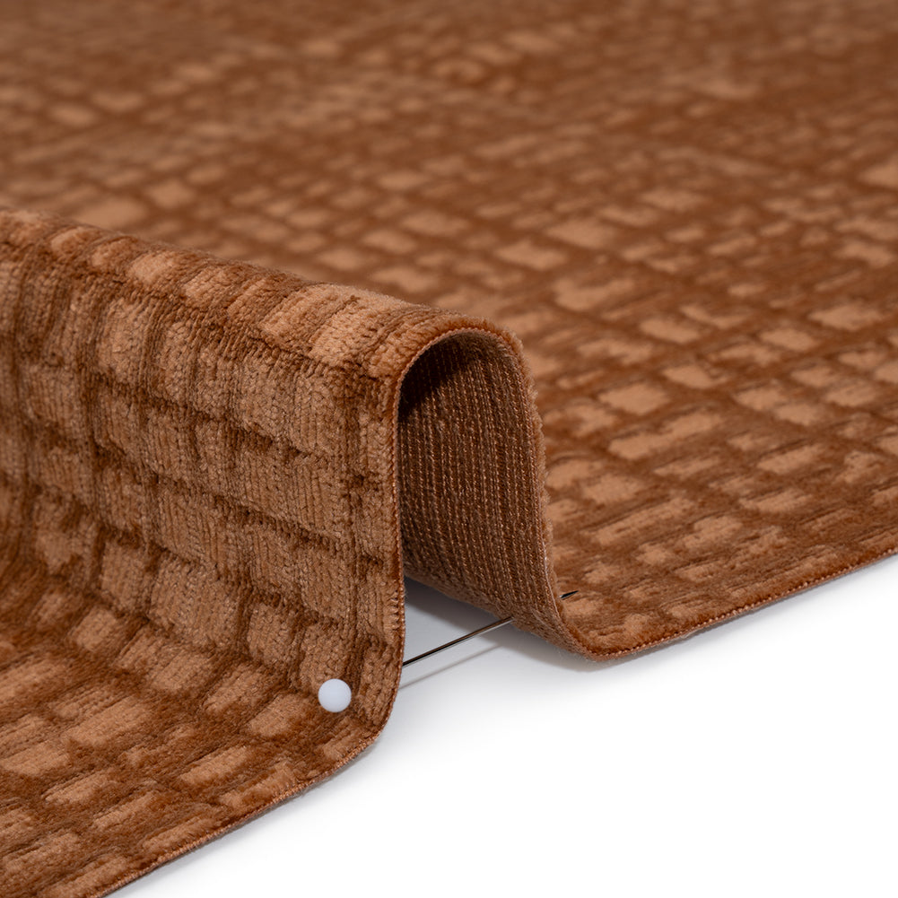 Polyester Upholstery Chenille - Terracotta Grid Texture - Carolina Collection