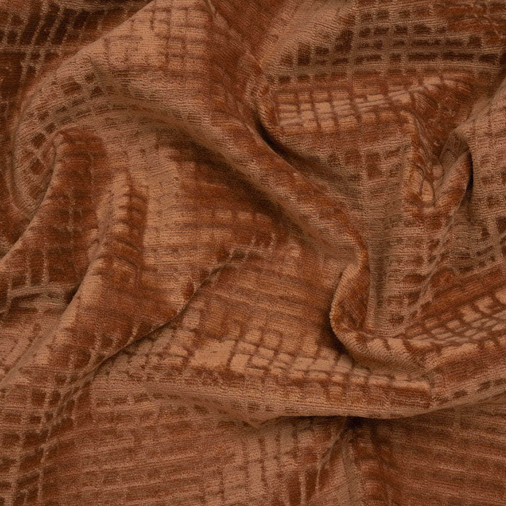 Polyester Upholstery Chenille - Terracotta Grid Texture - Carolina Collection