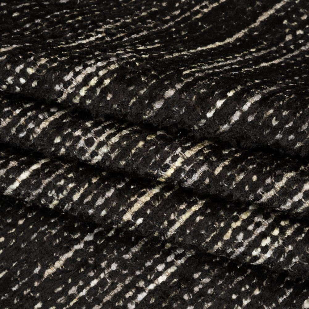 Recycled Olefin and Acrylic Upholstery Boucle and Chenille Tweed - Onyx Stripes - Virginia Collection Folded