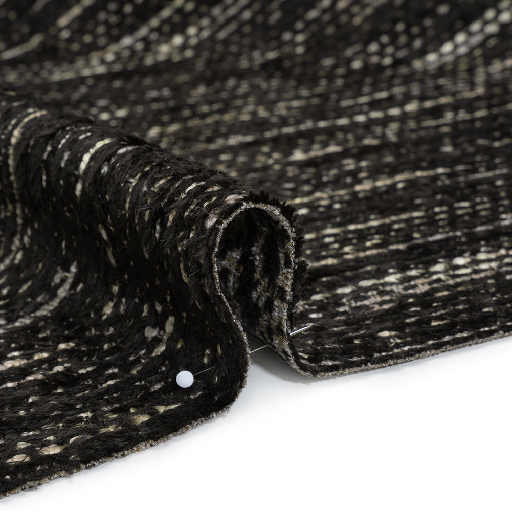 Recycled Olefin and Acrylic Upholstery Boucle and Chenille Tweed - Onyx Stripes - Virginia Collection Detail