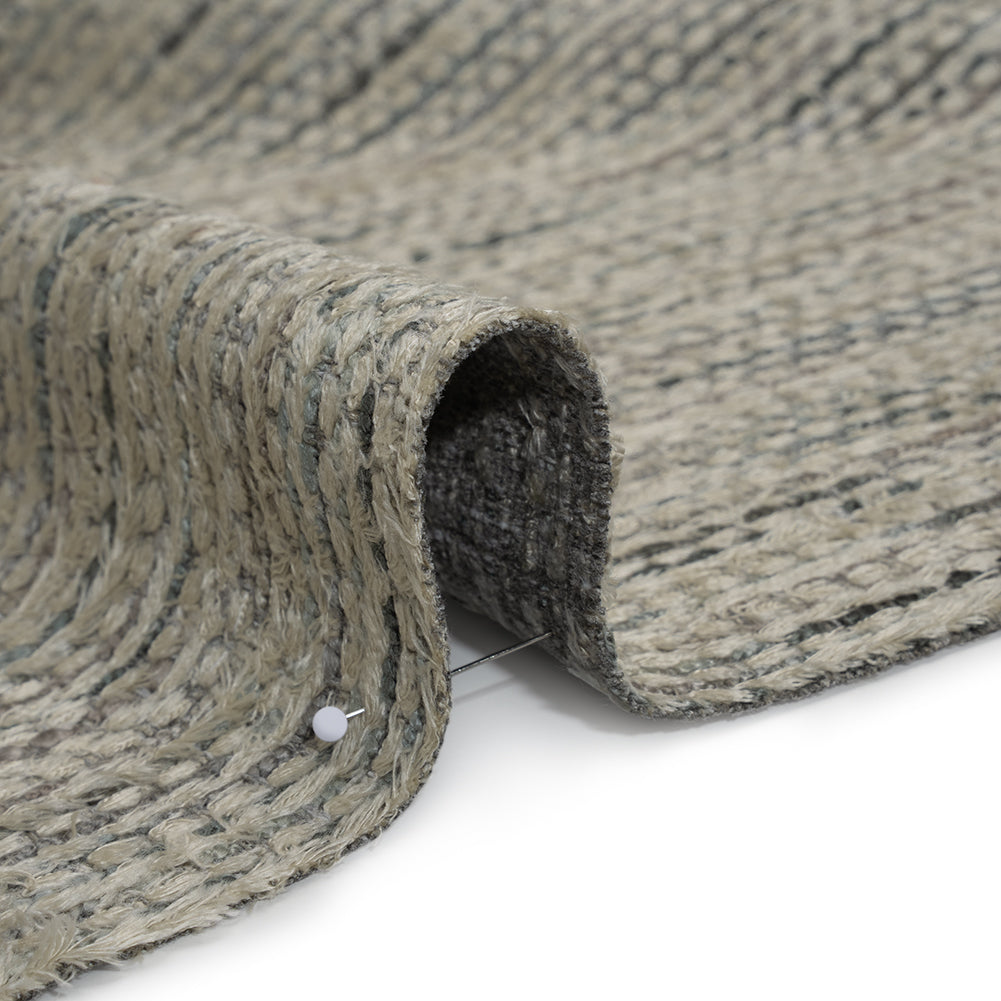 Recycled Olefin and Acrylic Upholstery Boucle and Chenille Tweed - Platinum Stripes - Virginia Collection Detail